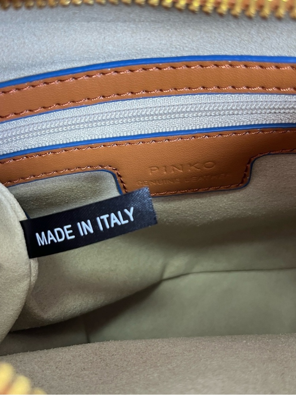 Pinko Blue Denim Logo Shoulder Bag with Brown Trim - Picture 7 of 9